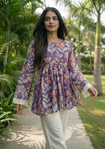 Pinku Peplum Style Short Kurti - kalyanja